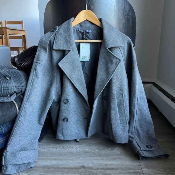 H&M Charcoal Double-Breasted Pea Coat Brand NEW - Picture 8 of 12